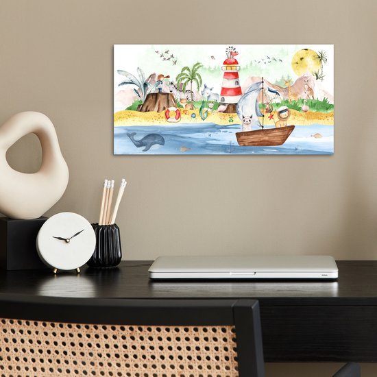 Poster kinderen - Wanddecoratie jongens - Strand - Dieren - Kinderen - Vuurtoren - Poster kinderkamer - 40x20 cm - Decoratie kinderkamers - Kinderkamer decoratie - Poster Babykamer — afbeelding 3