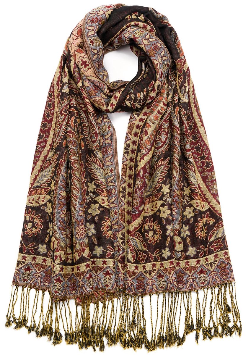 Paisley Pashmina-sjaal voor dames, omkeerbaar, vintage jacquard pashmina-rave-sjaal met franjes voor avondevenementen, bruiloften