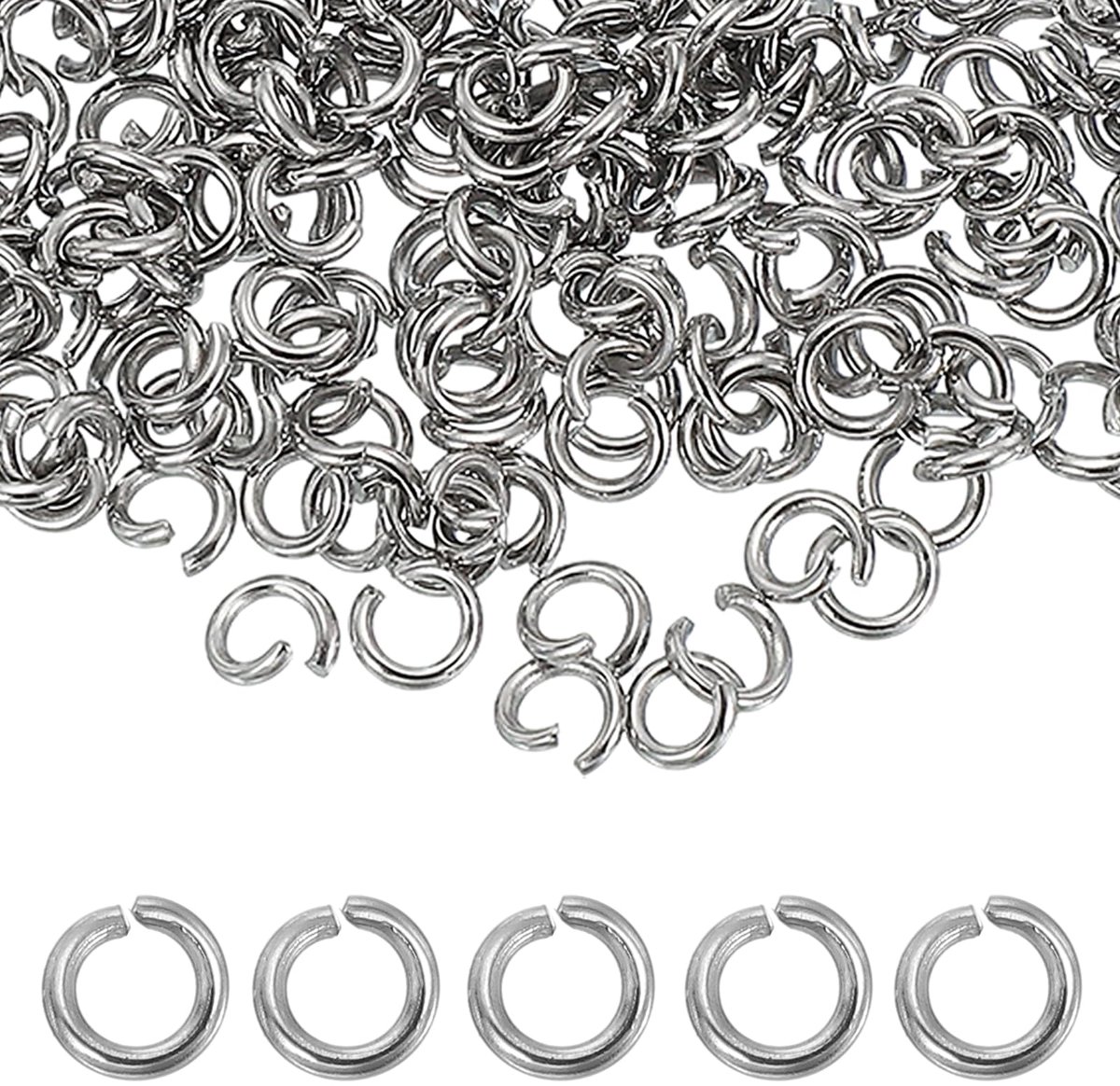 Springringen, 5 mm roestvrijstalen spleet-O-ringen, 1 mm dikke verbindingsring voor armband, halsketting, hanger, sieraden, sleutelhanger, doe-het-zelf handwerk, zilver, 350
