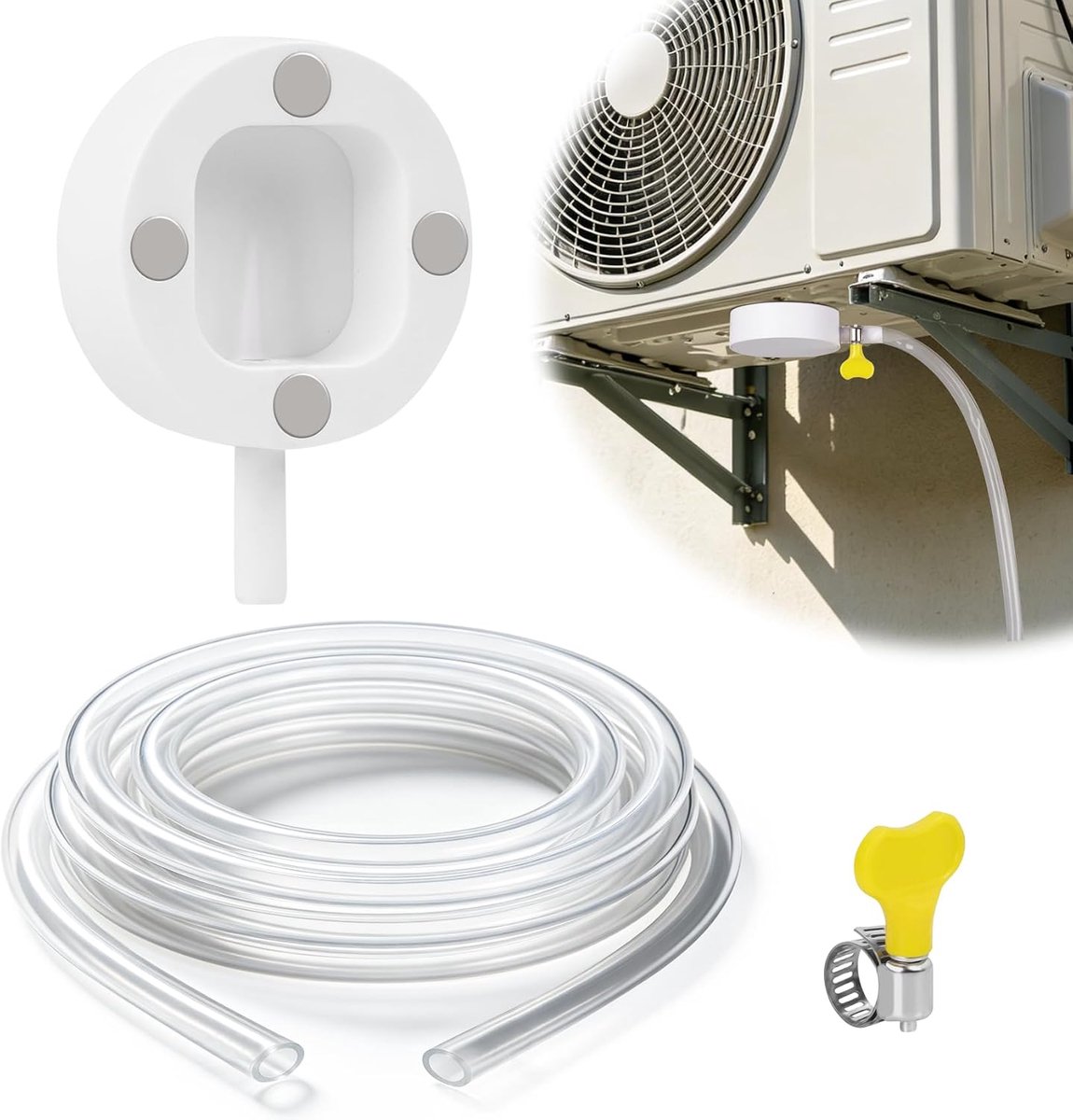 Magnetische Afvoerslang voor Airco - Condensaatslang - Magnetische Bevestiging - 1 Magnetische Aftapadapter, 1 Doorzichtige PVC-Slang Van 12 Voet - Transparant - Voor Raamairco's en Mini-Split-Units