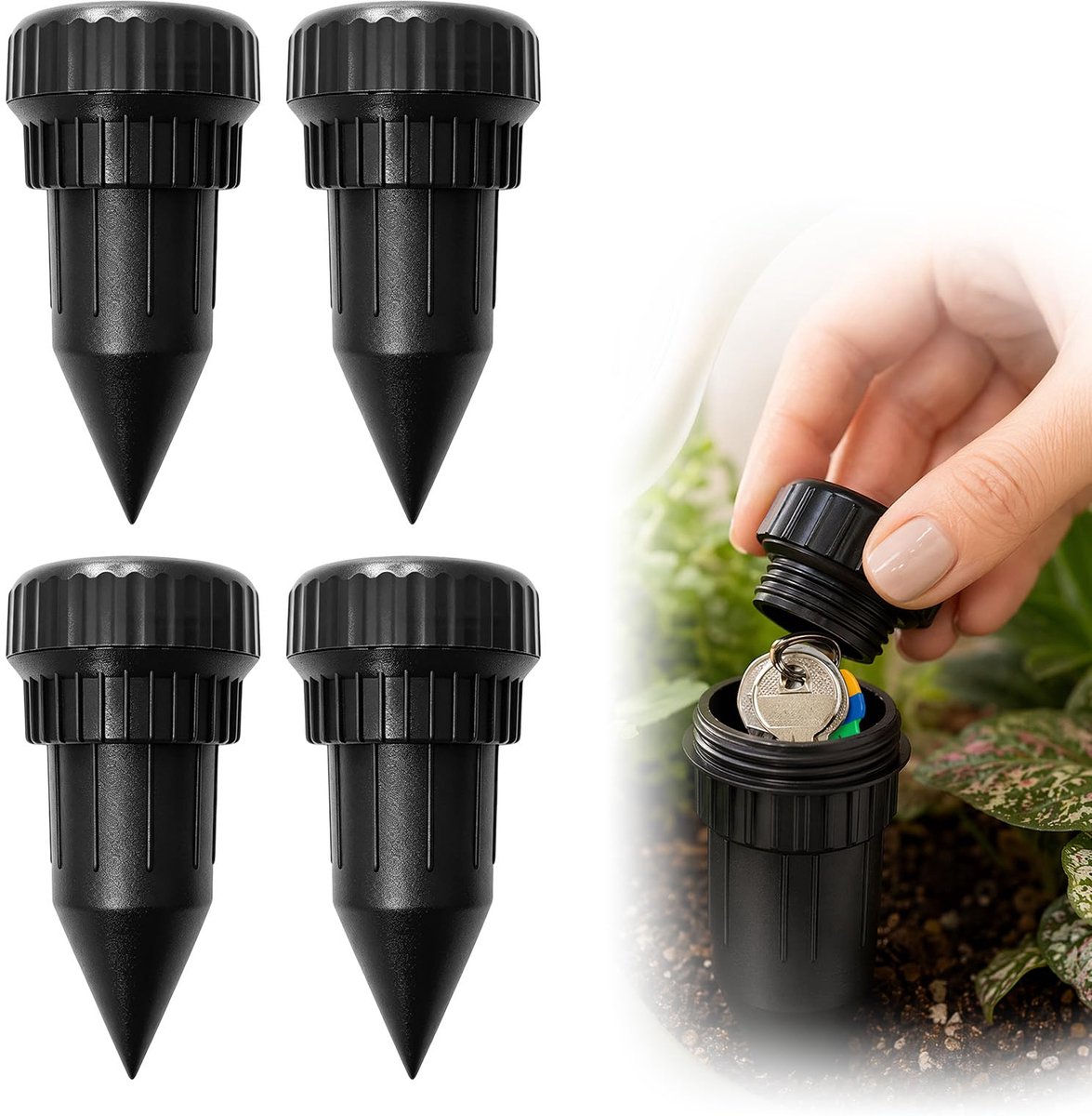 Sleutelhoes voor buiten, 4-delige tuinsleutelhoes, waterdicht en geheime verstopplaats voor buiten, tuin, gazon, discreet en veilig
