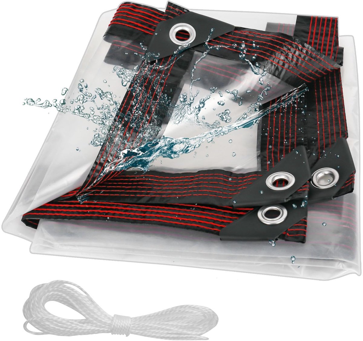zeil, waterdicht, duurzaam, 1 x 2 m, transparant zeil, groot waterdicht pvc-dekzeil met inslagringen en touw voor tuin, outdoor, camping, caravan, broeikas