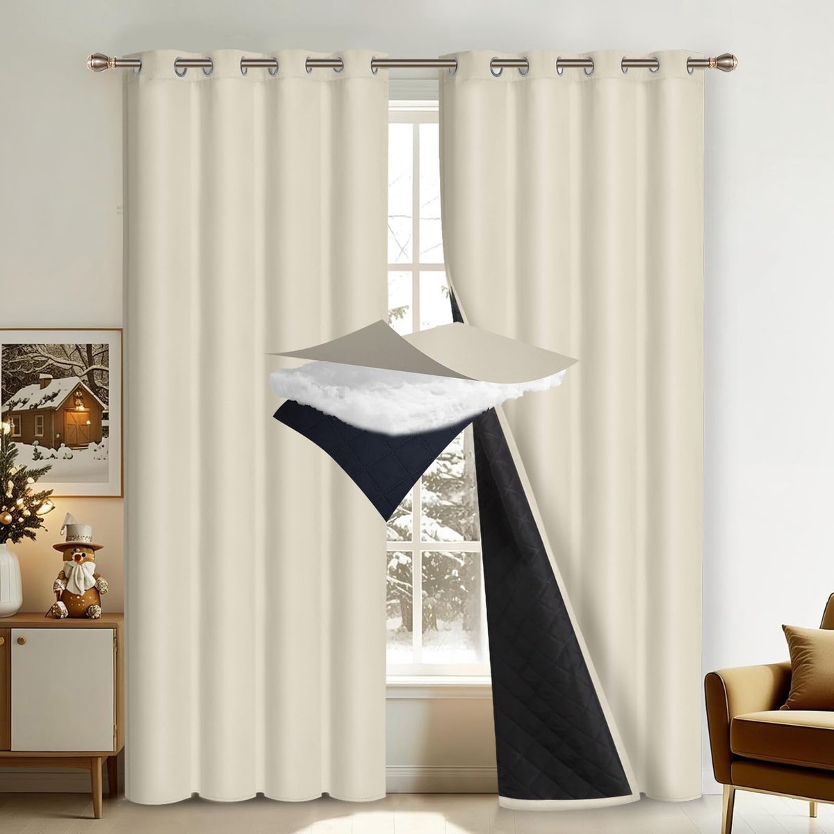 Gordijnen velours paneelgordijnen 2-delig, H 160 x B 132 cm, beige
