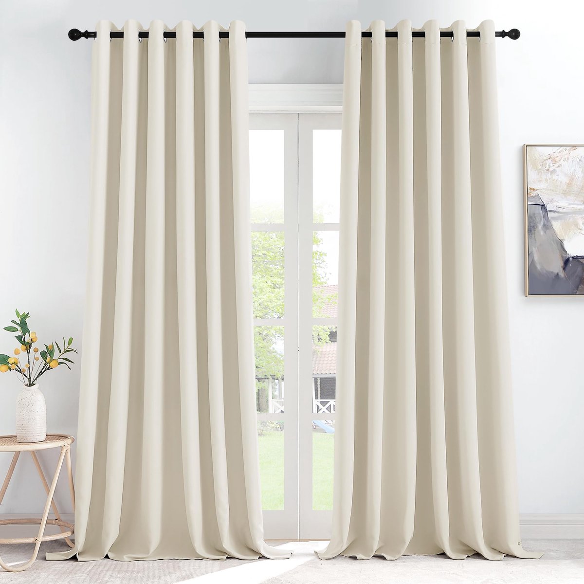 Kant en Klaar Panelen Verduisteringsgordijnen Gordijnen Warmte-en Koude-Isolerende Thermische,200B x 245H cm (2 Panelen),Lichtbeige