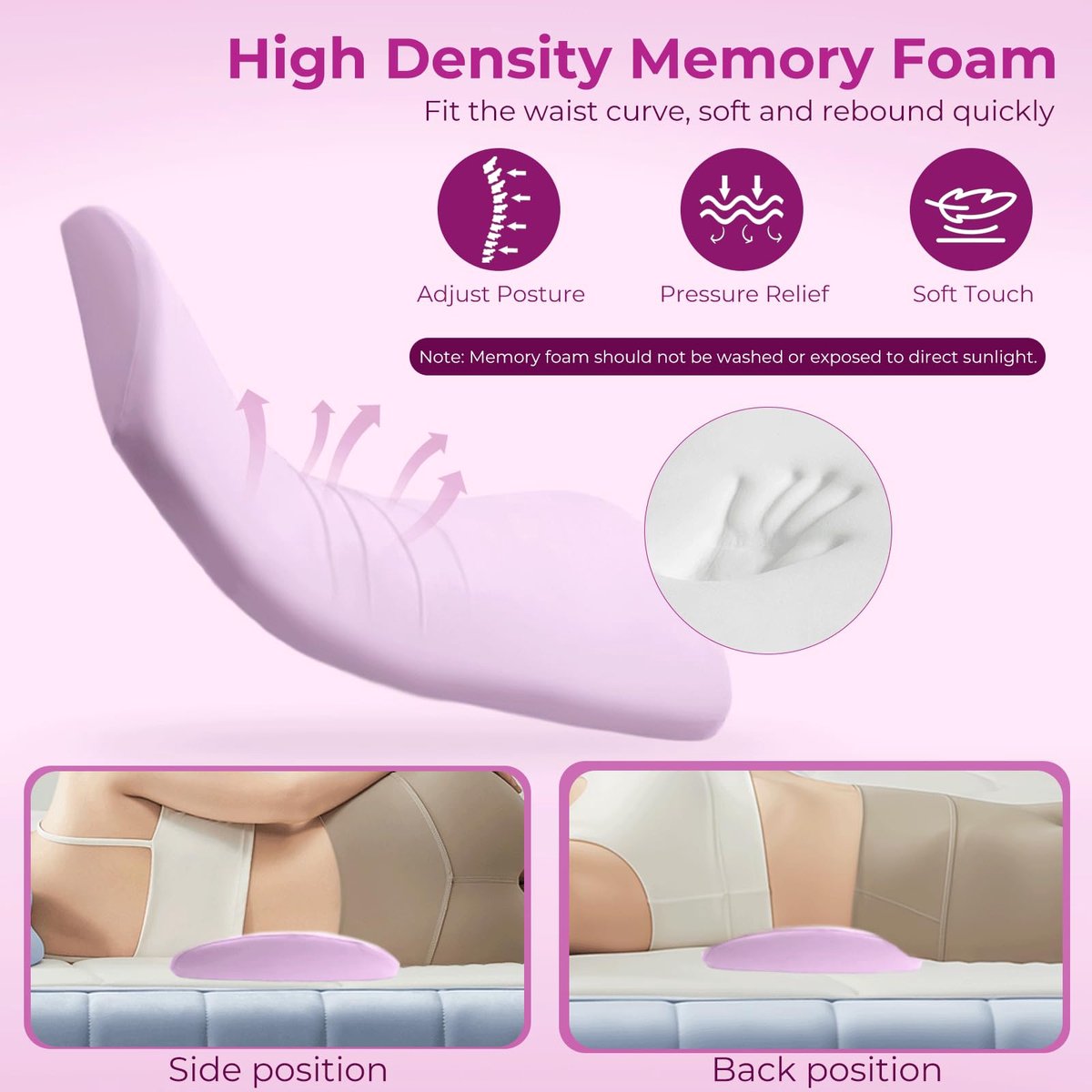 Rugsteunkussen van traagschuim, ergonomisch lendenkussen, lendensteun voor bed en bank, Lumbar Support Pillow geschikt voor bed en stoel (grijs)