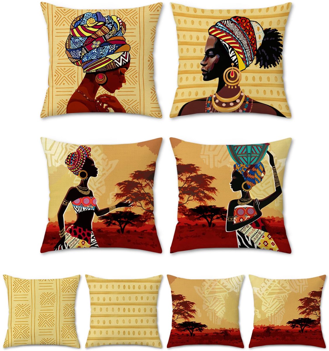 Afrikaanse Vrouwen Kussenslopen 45 x 45 cm Dubbelzijdige Tribal Etnische Zwarte Meisjes Decoratieve Accent Sierkussenslopen Polyester Linnen Kussenslopen voor Slaapbank Thuis Patio Decor Set