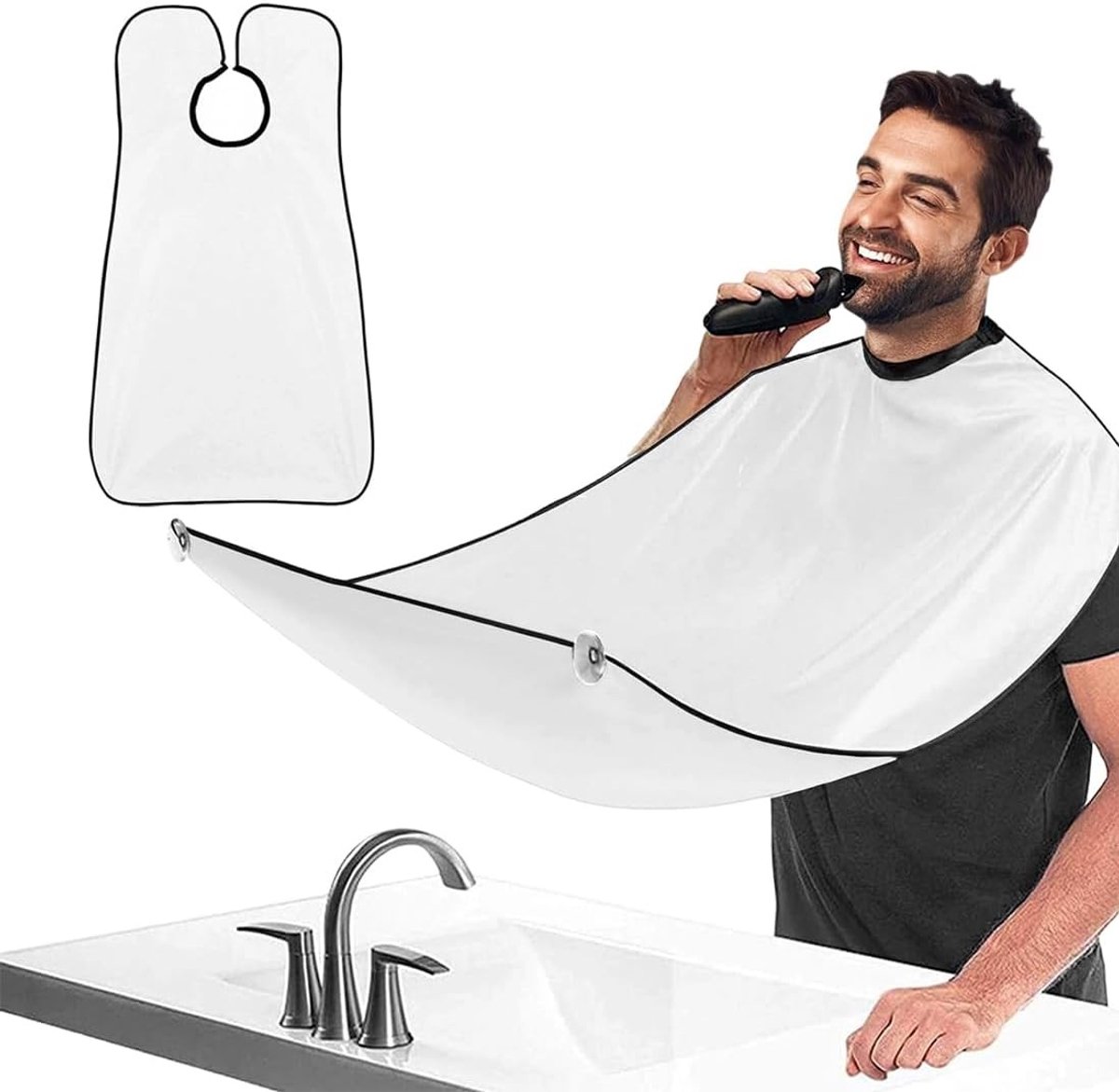 Waterdicht schort met zuignap voor heren, antistatisch, ideaal voor baardverzorging en knippen, perfect cadeau voor mannen, verzamelt haar en baardharen (wit)