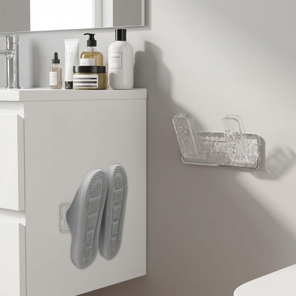Schoenenhouder, wandschoenenhouder, zonder boren, wandschoenenrek, schoenenorganizer, ruimtebesparend, zelfklevend, transparant, sterk hechtend, voor sneakers, badkamer, hal, kast