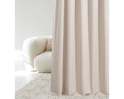 Aura gordijn met plooiband, 140 x 300 cm breed x hoogte, verduistering, schuifgordijnen, decoratief, modern gordijn, woonkamer, slaapkamer, lichtbeige, 1 stuks