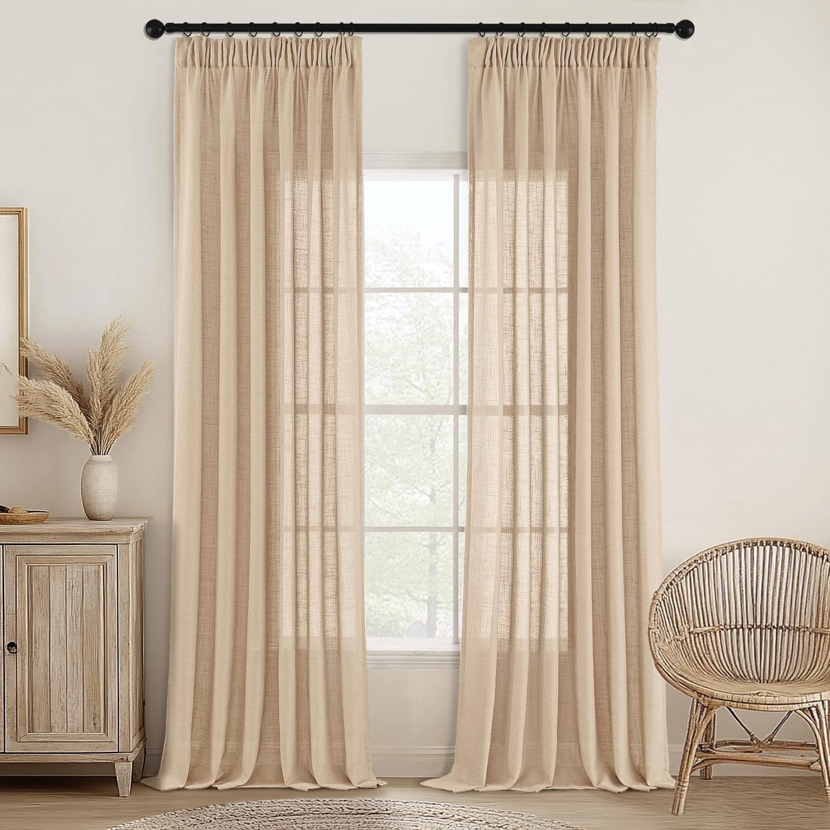 Lot de 2 Rideaux en Lin Translucide met Rideaux Modern voor Deux Portes de Balcon voor Salon Chambre à Coucher HxL 245 x 140 cm