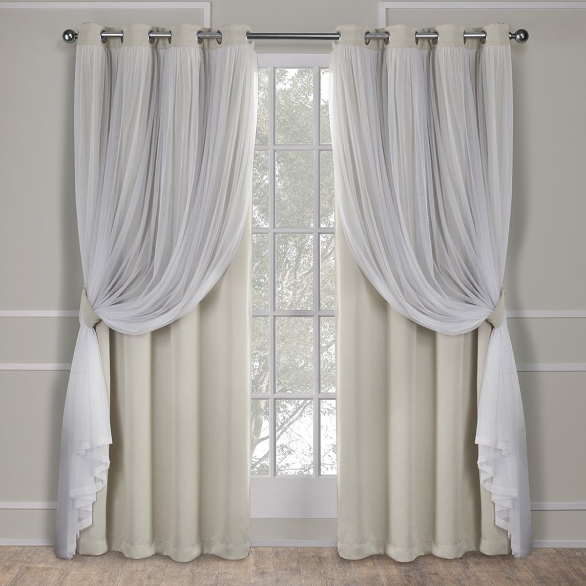 & COUNTRY LUXE Exclusieve Home Curtains Catarina gordijnen, meerlaags, massief verduisteringsgordijn en doorschijnend raamgordijn met tule oppervlak, afmetingen: 52 x 108 cm 52x108 zand