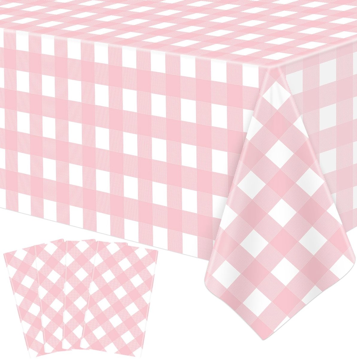 Plaid tafelkleed roze en wit geruite tafelkleden klassieke roze rechthoek tafelkleed feestversiering voor picknick barbecue vakantie en verjaardag Party Supply 51 x 86 Inch