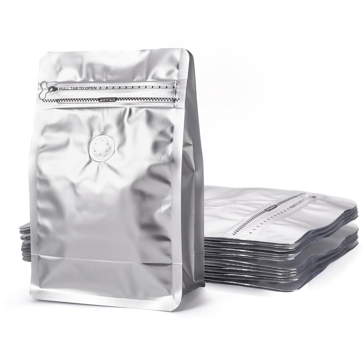 10 stuks koffiebonen zakken met klep hersluitbare ritszakjes 20x13x0,2 cm platte bodem staande koffiebonen opbergzakken voor snoep koekjes snacks verpakking, zilver