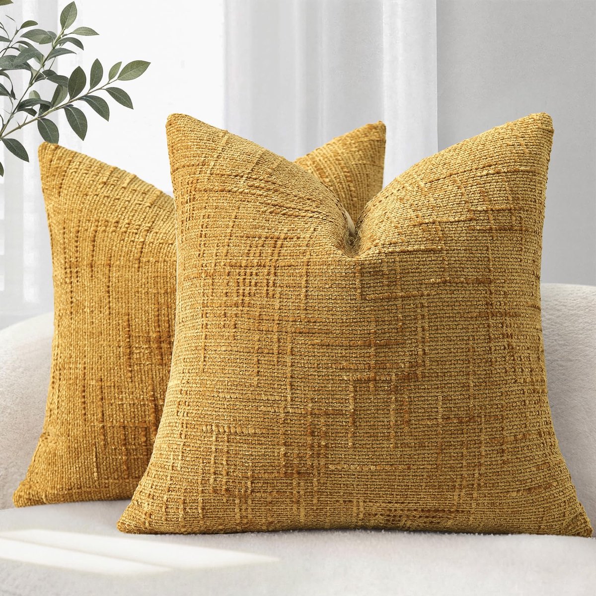 Kussenhoes 45x45 2-delig set Bankkussen van Zachte Chenille Stof Kussenhoezen Geel Decoratiekussens Bank & Woonkamer Decoratiekussenovertrekken voor Gezellige Huisinrichting