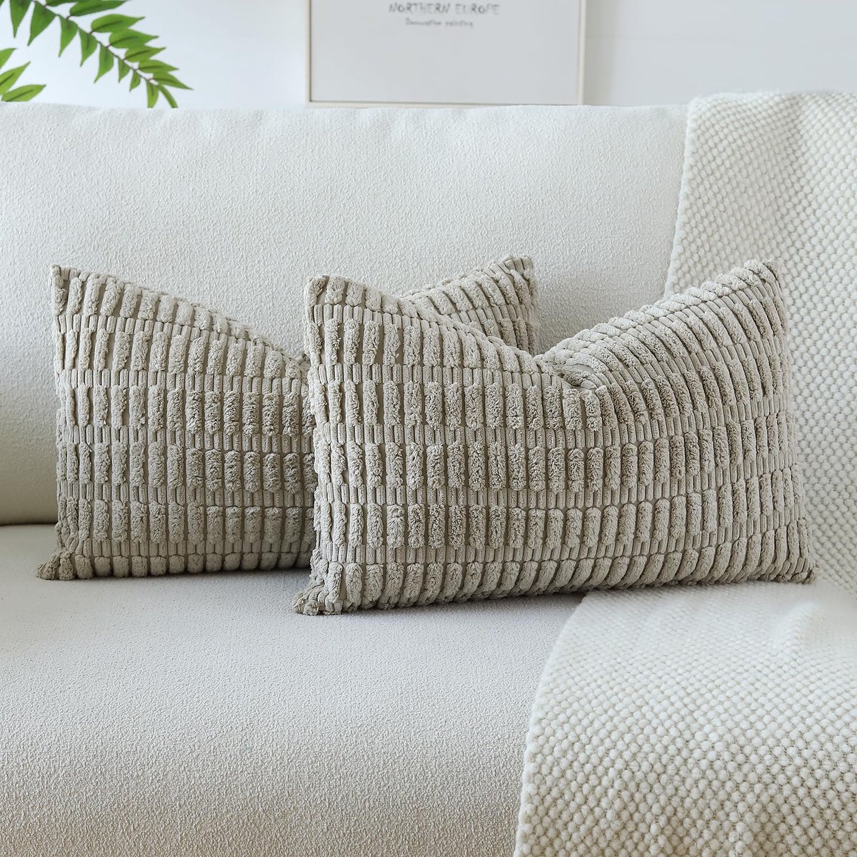 JOTOM Corduroy Soft Striped Pillowcase 40x60cm Boho Decorative Cushion Covers Lumbar Cushi