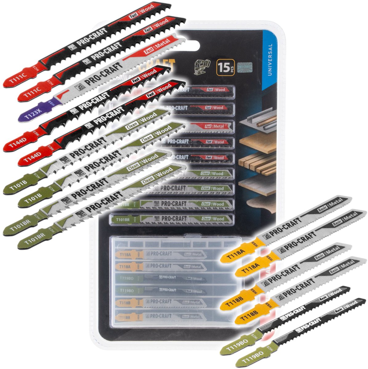 Procraft JB15 decoupeerzaagbladenset 15-delig 1 - 50 mm voor hout en metaal