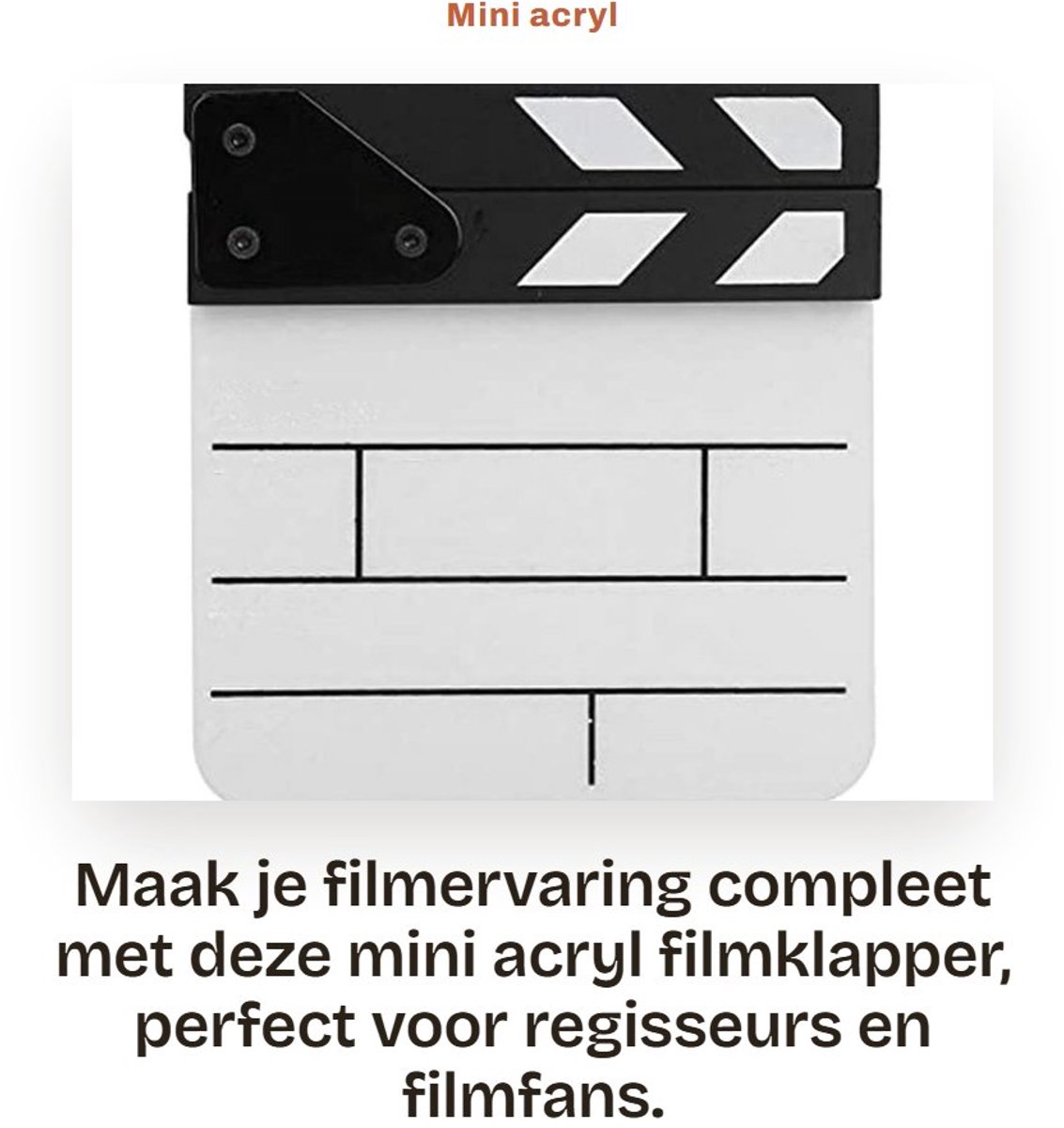 Dailygoods - Mini acryl filmklapper - Regisseursfilm - Gemakkelijk schoon te vegen - Zwart-wit - Actiescène - Geschikt voor films en tv-shows