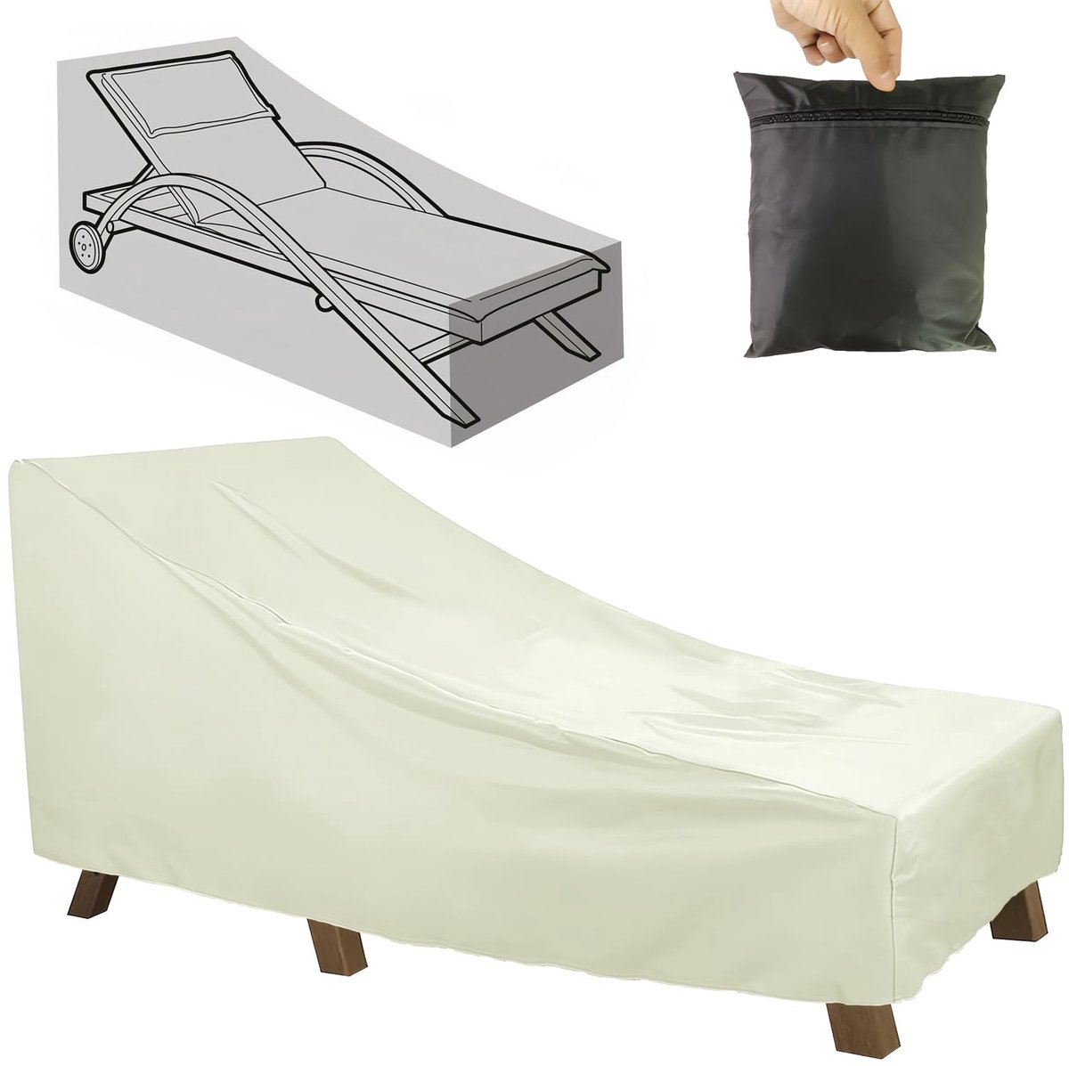 Dailygoods - Afdekking tuinligstoel waterdicht afdekzeil, 210D Oxford beschermhoes tuinmeubelen afdekking, weefsel beschermhoes afdekzeil voor zonnebed ligstoel dekstoel