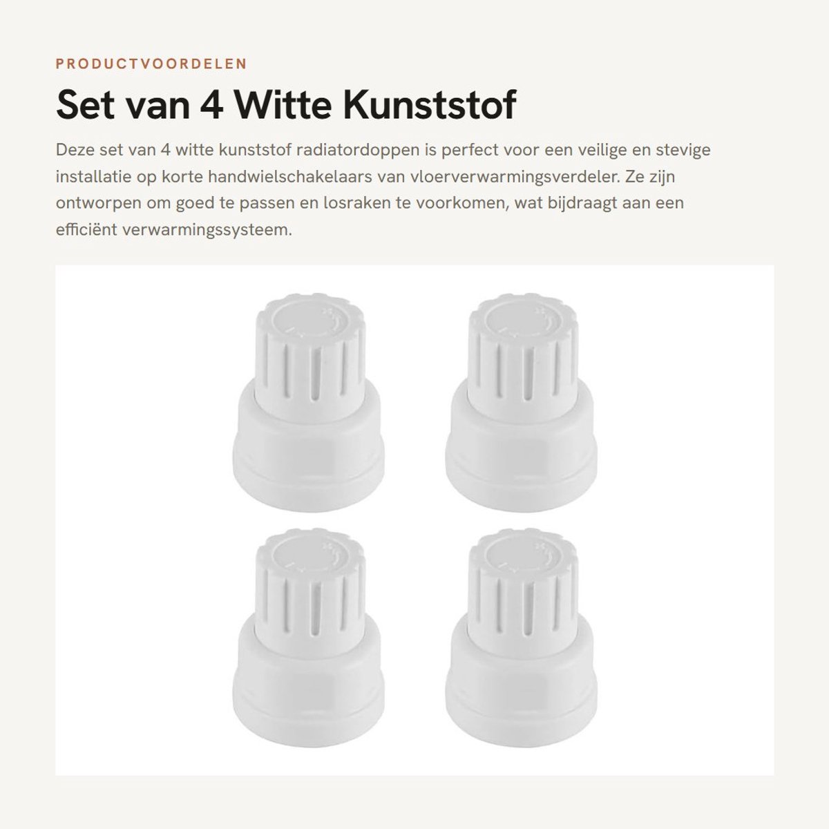 Dailygoods- Radiatordoppen 4 Stuks - Witte Kunststof - Voor Vloerverwarmingsverdeler - Korte Handwielschakelaars - Lichtgewicht - Corrosiebestendig - Radiatorafdekking
