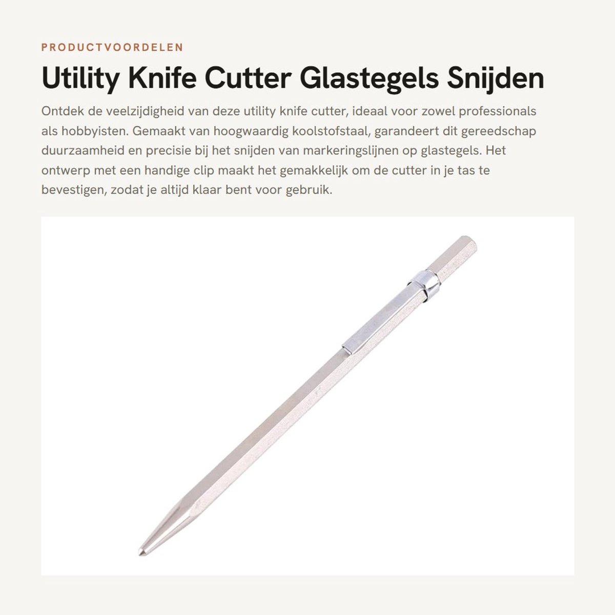 Dailygoods- Snijmes Hoogwaardig Koolstofstaal - Utility Knife - Gereedschap voor Markeren - Draagbaar met Clip - Nauwkeurig voor Glas/Tegels - Scribing Tool