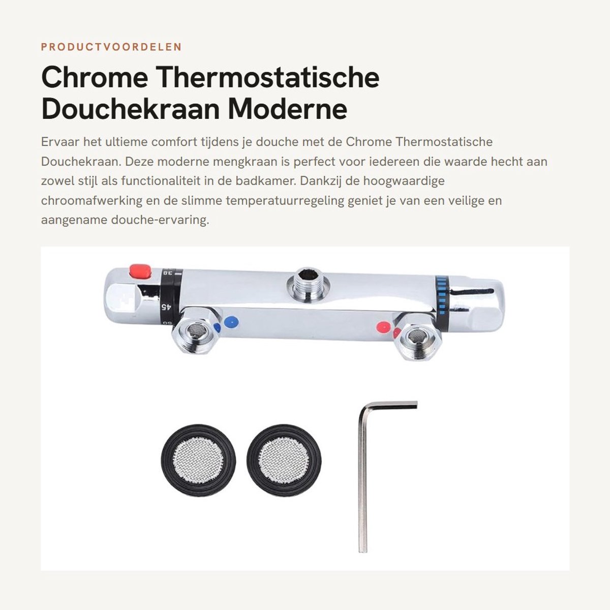 Dailygoods- Douchekraan Thermostatisch - Mengkraan Koper - Verchroomd - Intelligente Temperatuurregeling - Veiligheidsfunctie 38°C - Stabiele Prestaties