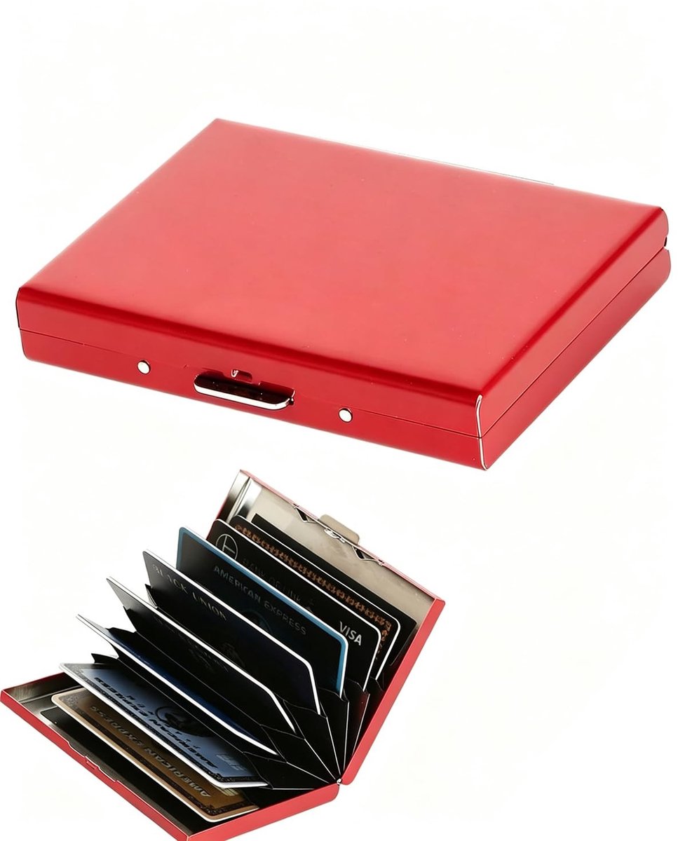 Dailygoods - Elegante Rood Metallic Creditcardhouder met 10 Vakken - Compact voor Dames en Heren