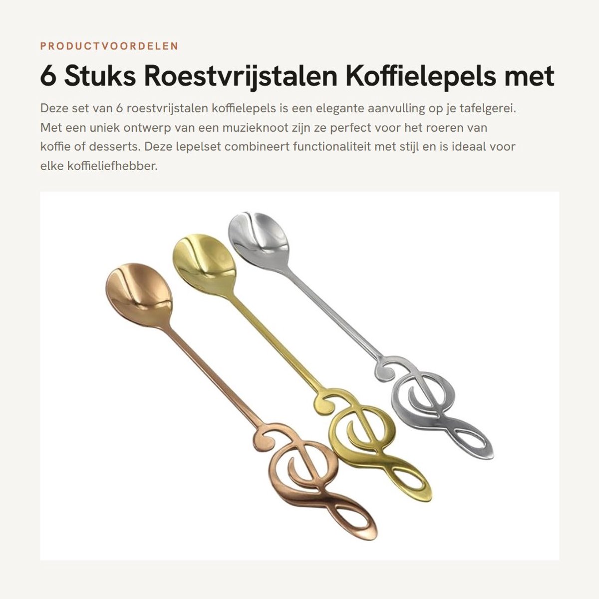 Dailygoods- Koffielepel 6 stuks - Roestvrij Stalen Theelepel - Muzieknoot Design - Dessertlepel - Tafelgerei - Afmetingen 160 x 26 mm