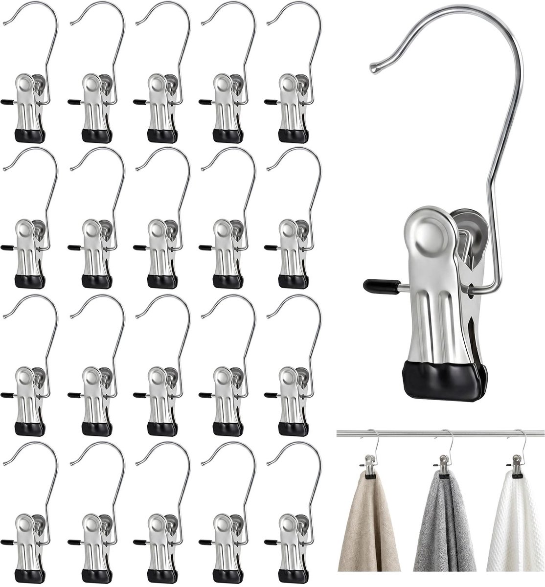 Dailygoods- Wasknijpers 40 Stuks - Roestvrij Staal - 360° Draaibaar - Antislip - Duurzaam - Geschikt voor Binnen/Buiten - Klemmen
