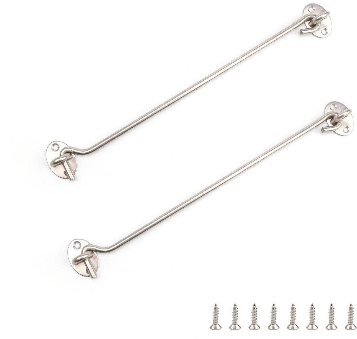 Dailygoods- Stormhaken 300 mm - Roestvrij Stalen Cabinehaken - Vergrendelen van Ramen/Jaloezieën - 2 Stuks - Sterk Draagvermogen - Eenvoudig te Installeren - Cabinehaak