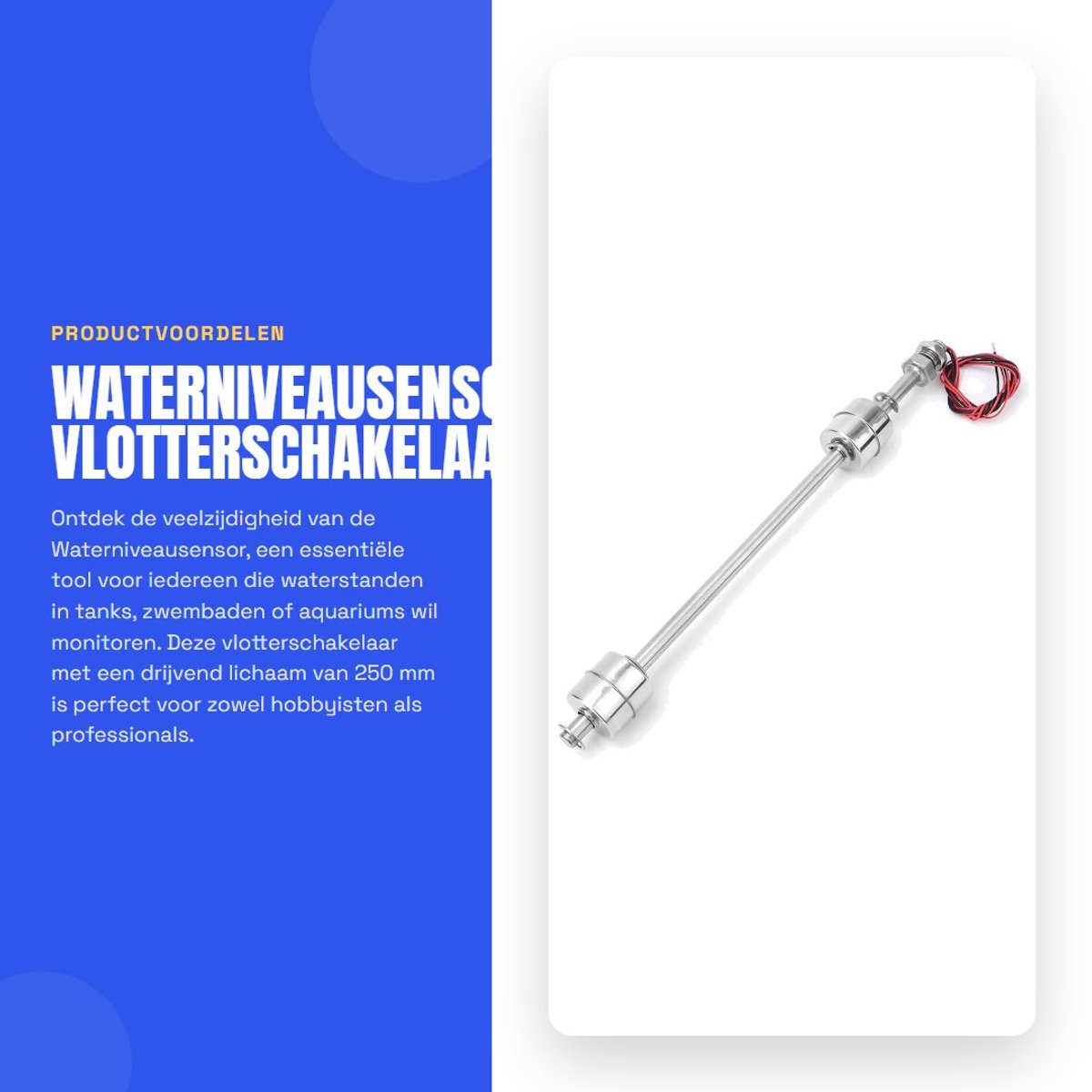 Dailygoods - Waterniveausensor - Vlotterschakelaar - Roestvrijstalen Dual Ball - 250 mm - Geschikt voor Watertank, Zwembad, Aquarium - Zilver