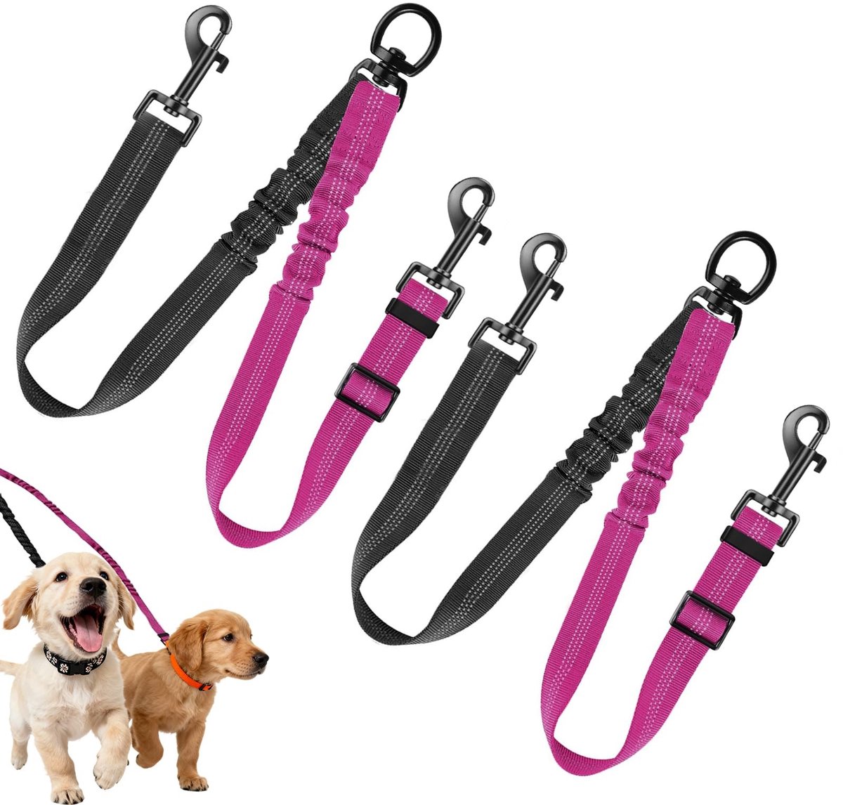 Dailygoods - Dubbele hondenriem, 2 stuks, twee in één, klitvrij, 360° draaibare dubbele lijn, verstelbare dubbele lijn voor 2 honden, reflecterend, voor middelgrote en grote honden