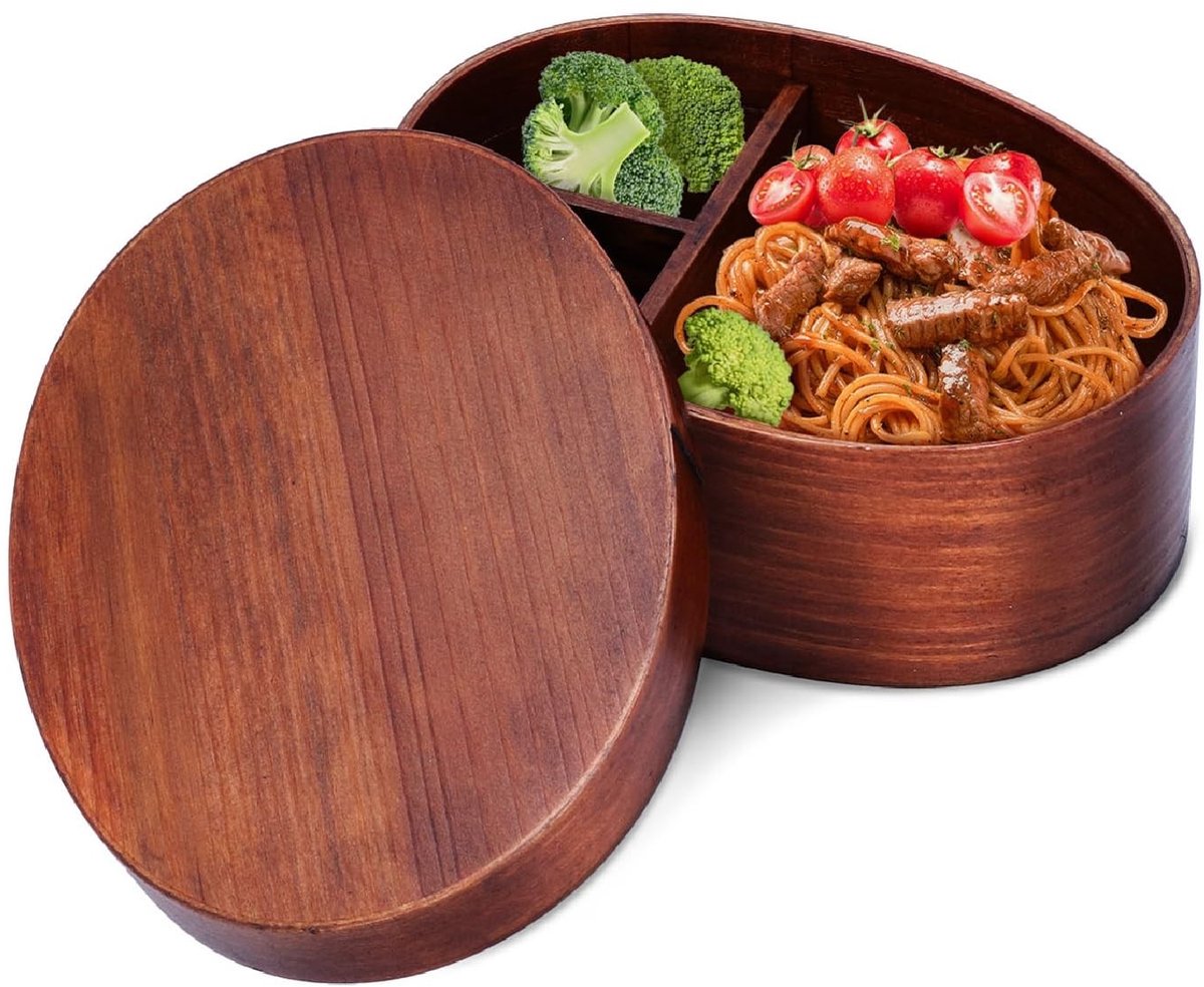 Dailygoods- Bento Box Houten - Lunchbox Volwassenen - Voedselopslag - 3 Compartimenten - Draagbaar - 17,5x13x6,5cm