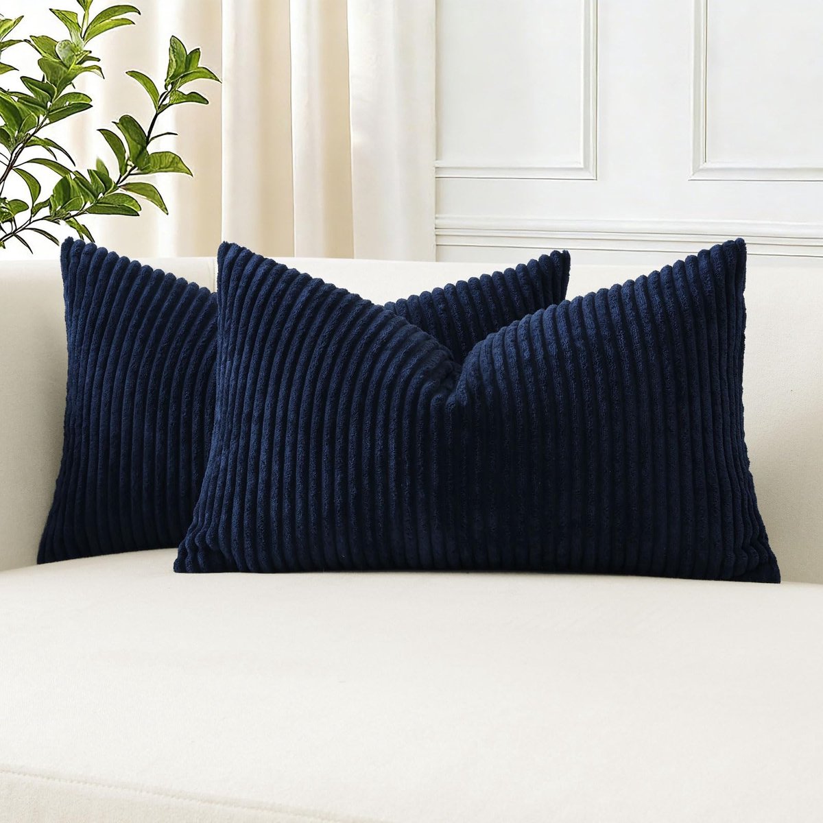 Set van 2 corduroy kussenslopen 30 x 50 cm, zacht, gestreept, boho, decoratieve kussenslopen, kussenhoes voor bank, slaapkamer, woondecoratie, 40 x 50 cm (marineblauw)