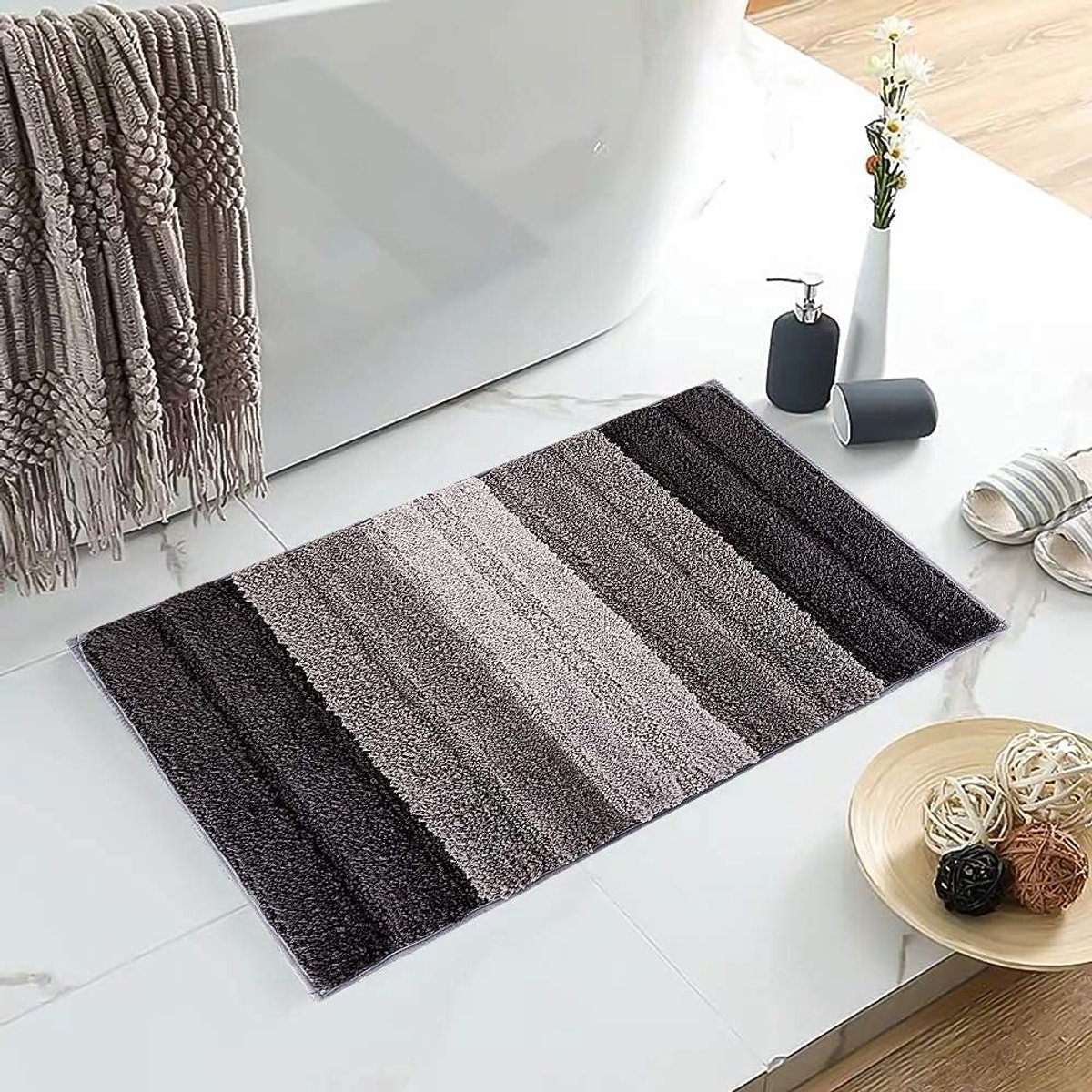 Vloerkleed in meerkleurig ontwerp met modern gestreept patroon is perfect voor slaapkamer- en woonkamerdecoratie,45CM*65CM