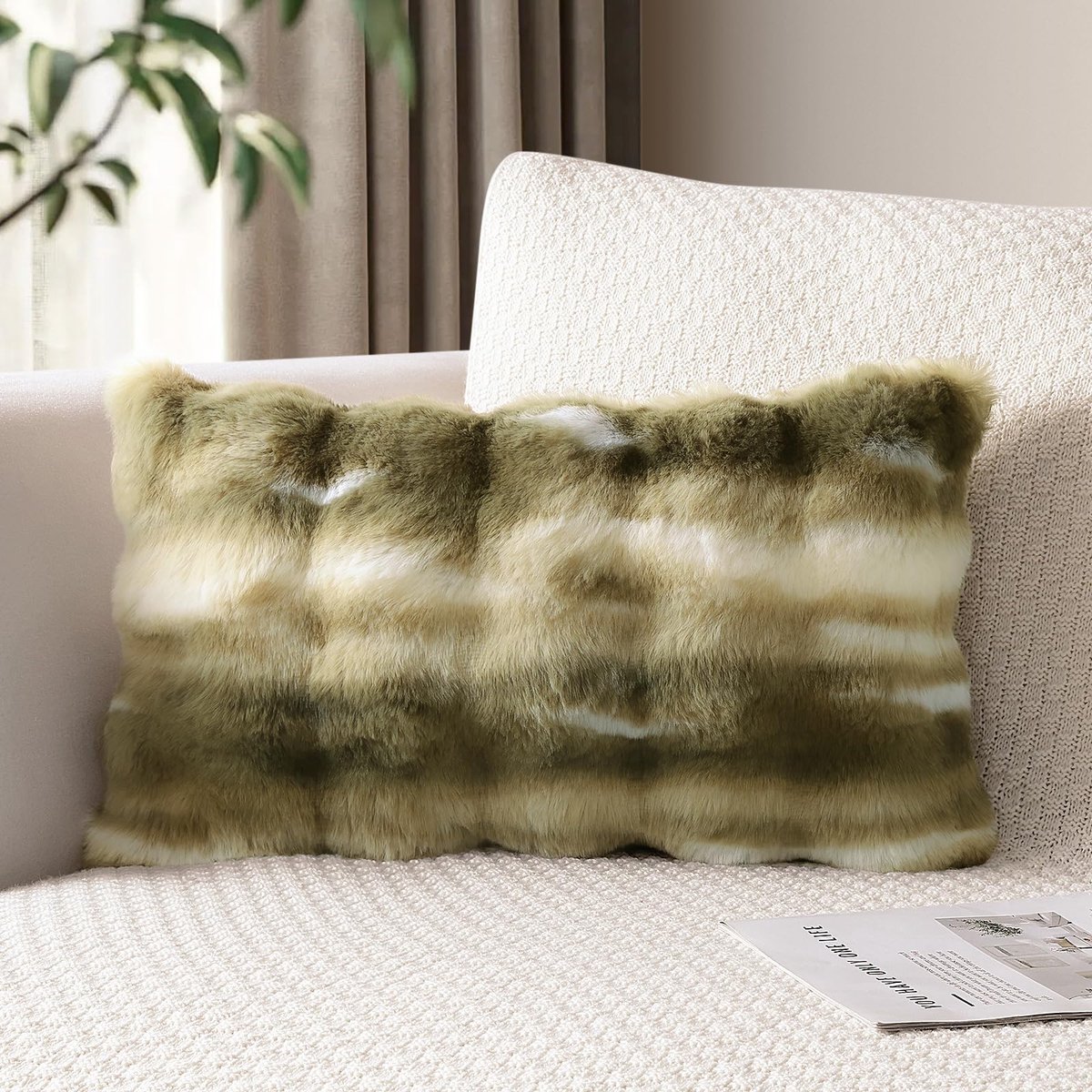 Kussenhoes 30 x 50 cm zachte decoratieve sierkussenhoes pluizige kunstbont kussensloop voor bank sofa slaapkamer kussen 12x20 inch (groen)