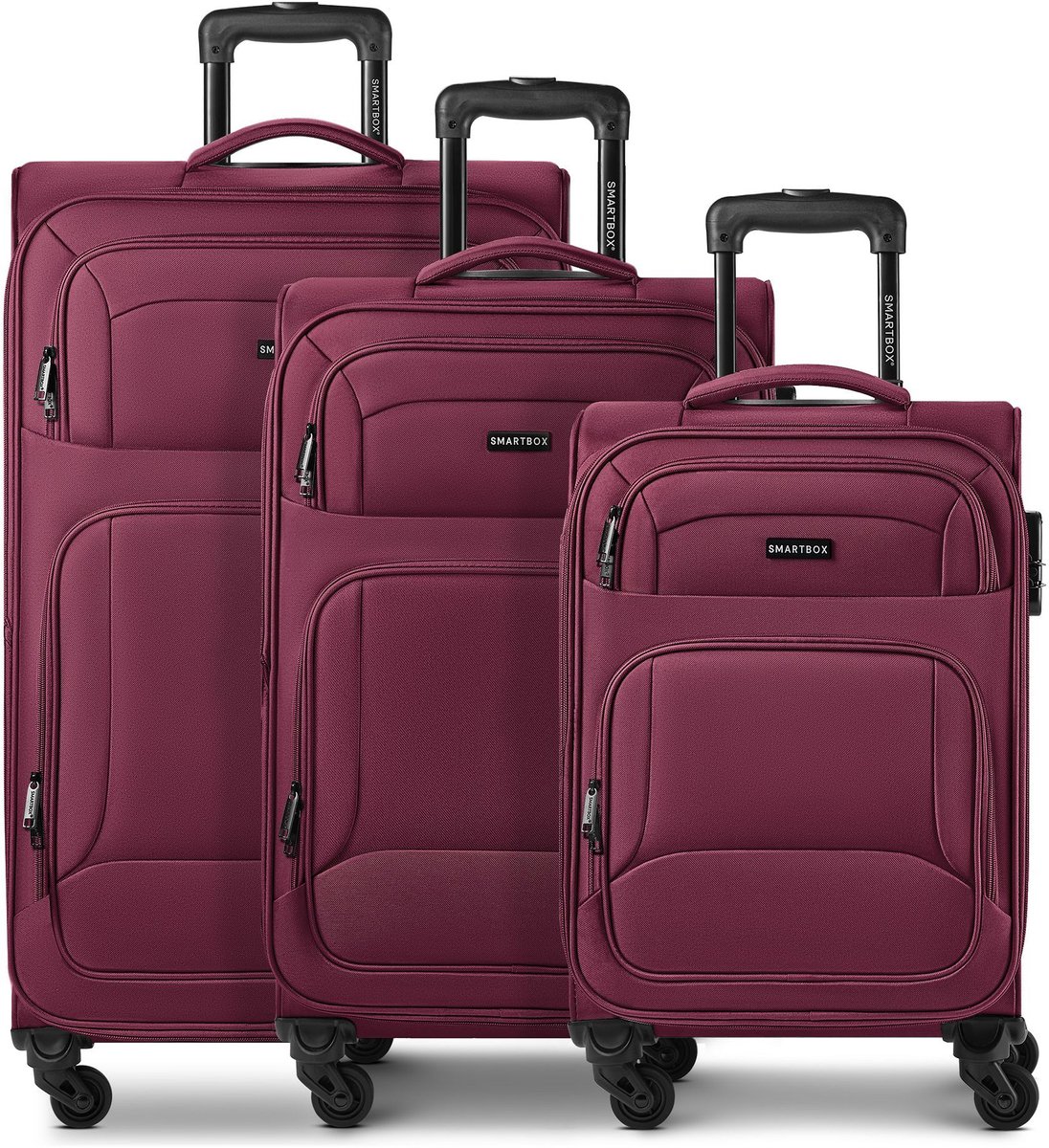 Smartbox Edition 04 4 wielen Kofferset 3-delig met uitbreidingsplooi - Zachte bagage - Combinatieslot - burgundy