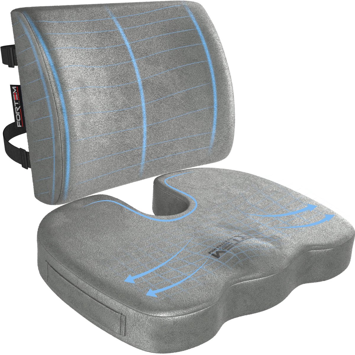 Zitkussen en Lendensteun voor Bureaustoel - Memory Foam en Antislip