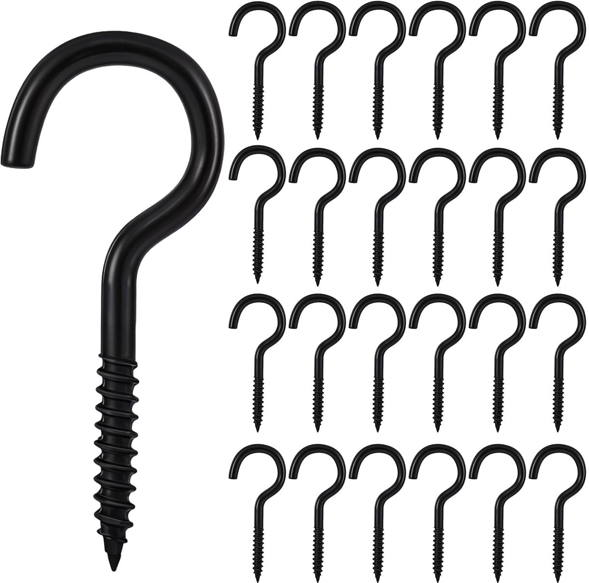 25 stuks 4 cm schroefhaken, inschroefbare zwarte bekerhaak, metalen mokhaken multifunctionele plafondhaken, vinyl gecoate wandhaken, zware haakringschroeven voor gebruiksvoorwerpen, planten