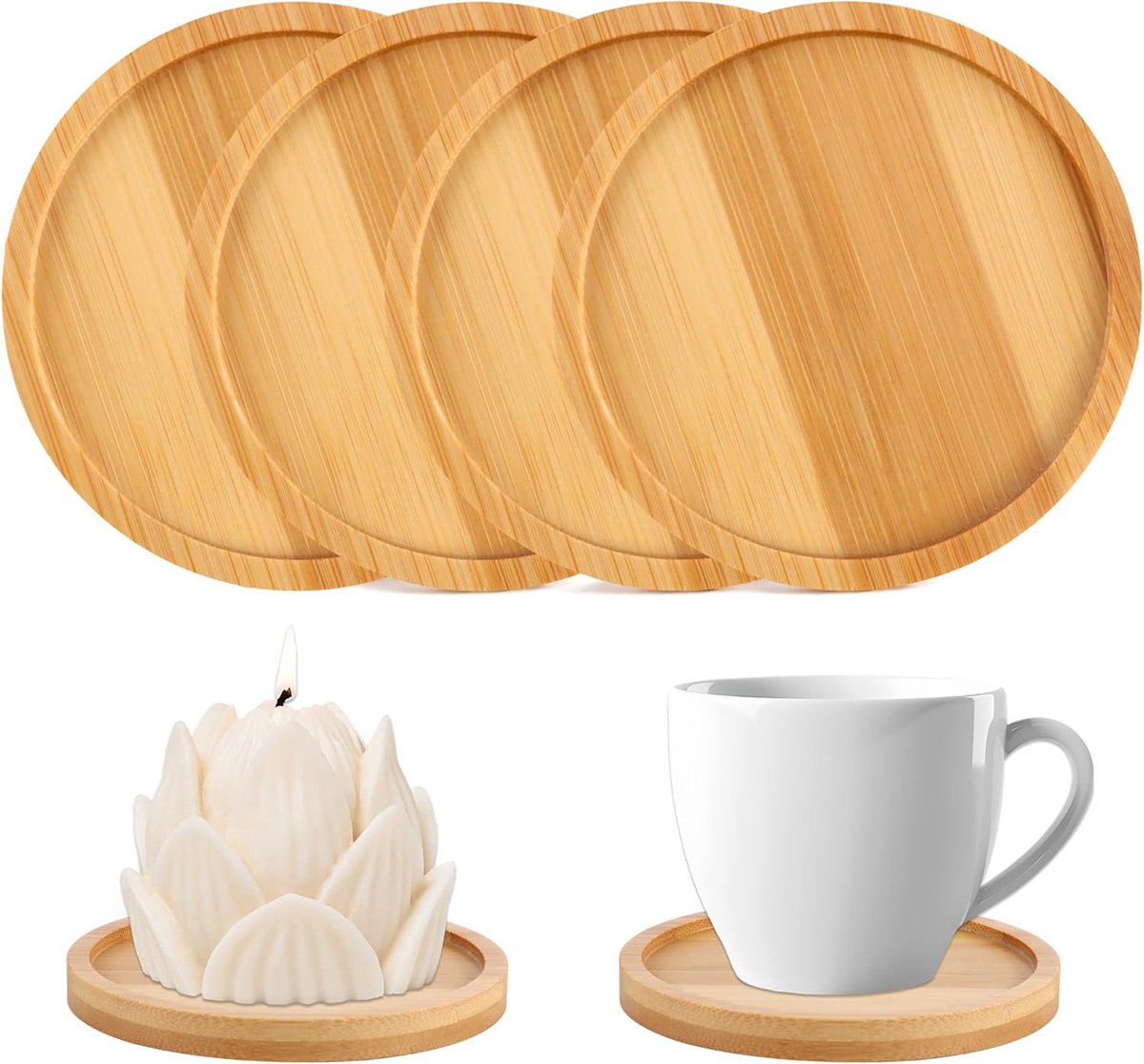 Set van 4 houten kaarsenplanken van 10 cm, ronde onderzetters voor kaarsen, decoratieve kaarsenhouders en coasters