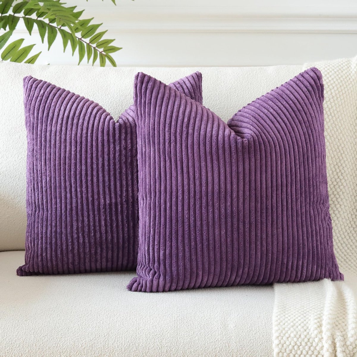 Set van 2 corduroy zachte gestreepte kussenhoezen 45x45 cm Boho decoratieve gooien kussenhoezen Vierkante kussenhoes Kussensloop voor Bank Sofa Slaapkamer Stoel Huisdecoratie 18x18 Inch