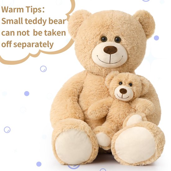 grote teddybeer 100 cm met kleine beer, zachte teddybeer groot XXL, enorme teddybeer XXL knuffeldier voor vriendin, meisjes, kinderen — afbeelding 3
