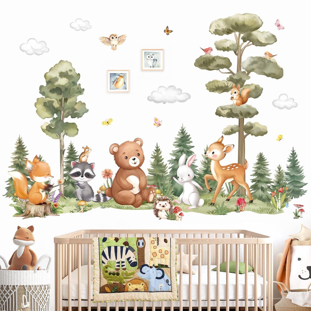 decalmile Grote Bosdieren Denenboom Muurstickers Bosdieren Beer Hert Vos Muurstickers Woonkamer Babykamer Kinderkamer Muurdecoratie (XL)