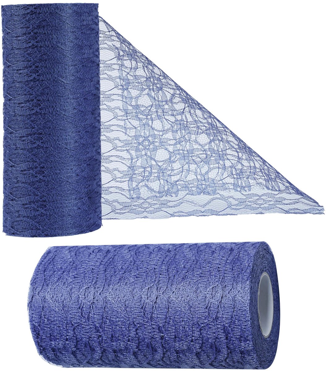 Tafelloper, blauw, rol van kant, tule, tafeldecoratie, klassiek, bruiloft, voor eetkamer, bruiloft, verjaardag, feest, doop