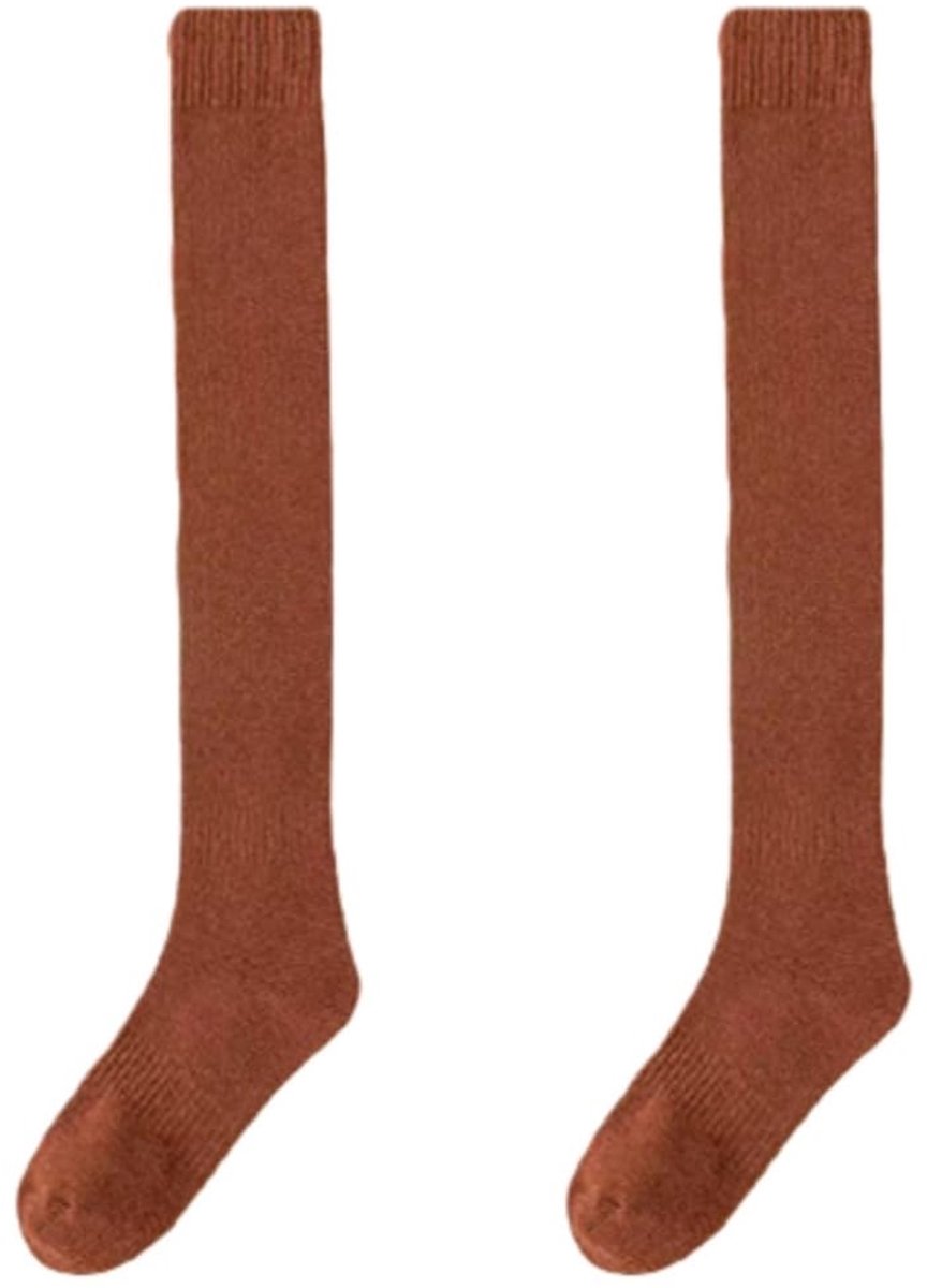 Kniekousen voor dames, fleece, hoge sokken, lange overknee-sokken, warme dijhoge sokken, lange thermische sokken, winter, gebreide kousen, gebreide kniekousen