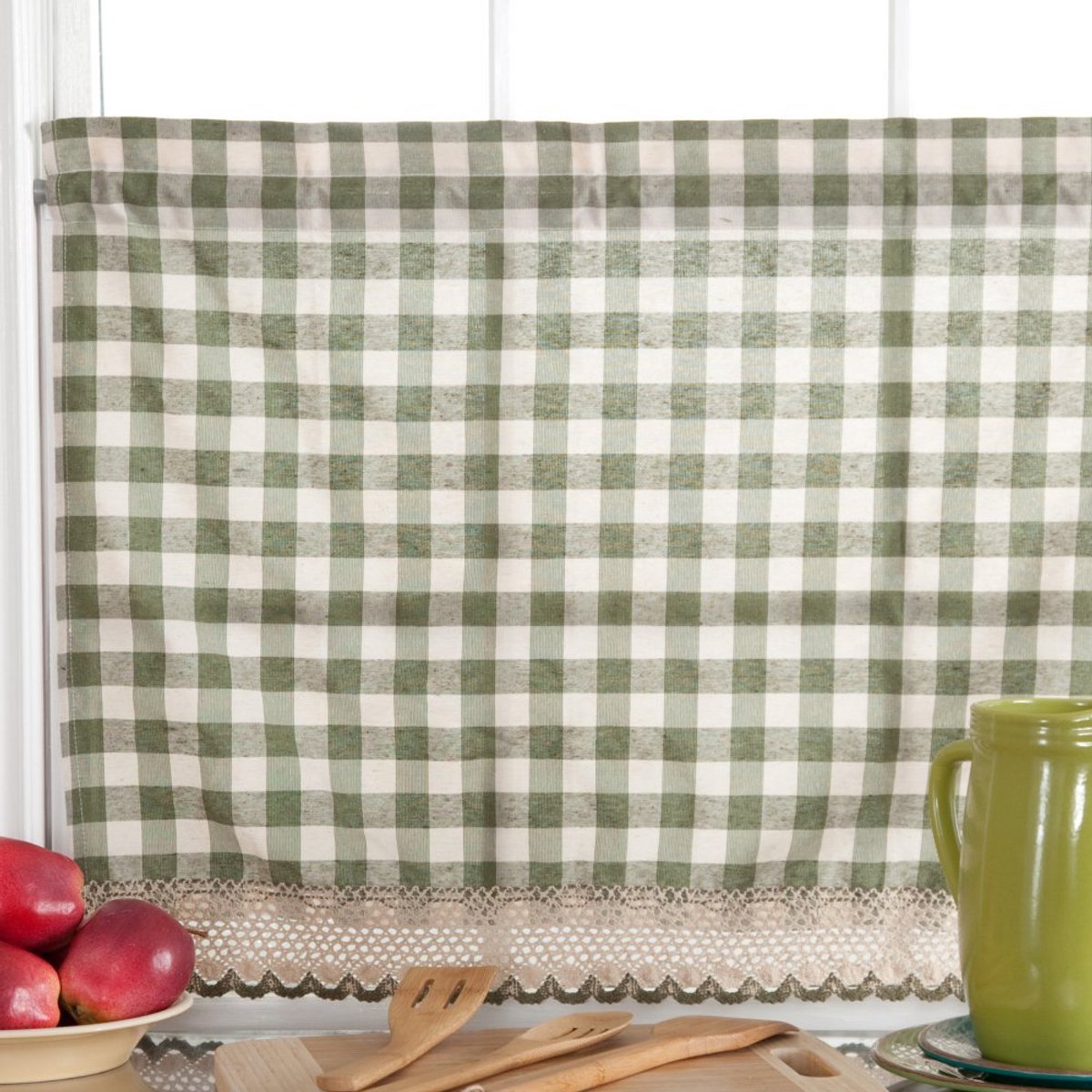 Gordijnset - 143 cm breed, 61 cm lengte - taupe en ivoor geruite gordijnen - lichtfilterende gordijnen voor keuken, slaapkamer, woonkamer en eetkamer door Achim Home Decor