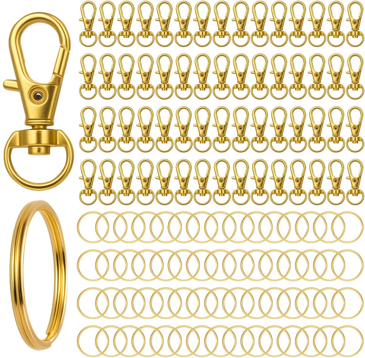 Karabijnhaken en ringen, metalen draaibare karabijnsluitingen voor het maken van sieraden, knutselbenodigdheden voor DIY projecten (120, Gouden)