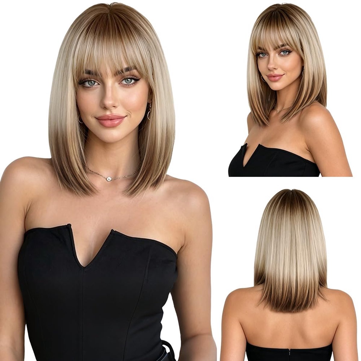 Aomig Golvende pruik voor dames, 2 stuks pruik met pony, pruiken haarstukjes, synthetische neon-pruik, vrouwen, pruik met haarnet voor Halloween, cosplay, party, carnaval, nachtclub, dansen