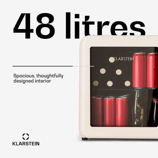Klarstein Drankkoeler minikoelkast met glazen deur, 48 liter minikoelkast voor kamer en kantoor, kleine met uitneembaar schap, kleine koelkast, binnen-/buitenkoelkast, stille werking, 0-10 °C - Verstelbaar Compact - Drankkoelkast van Klarstein — afbeelding 4
