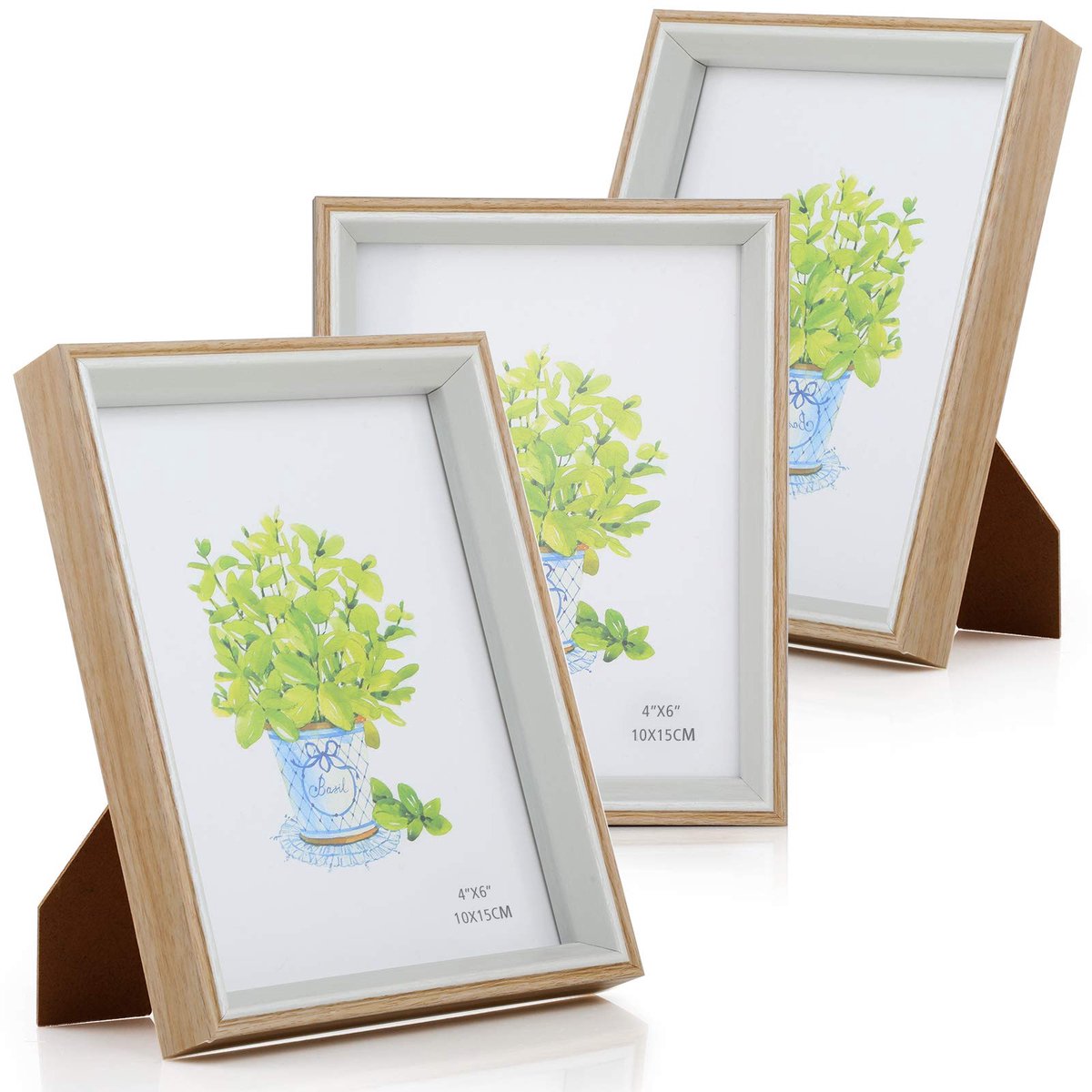 3 Delige Fotolijst, 4"x 6" Portretfotolijst met Verticale/Horizontale Hoekbeugel, 10 * 15cm Fotolijst voor Thuiskantoordecoratie, Witte Houten Kleur