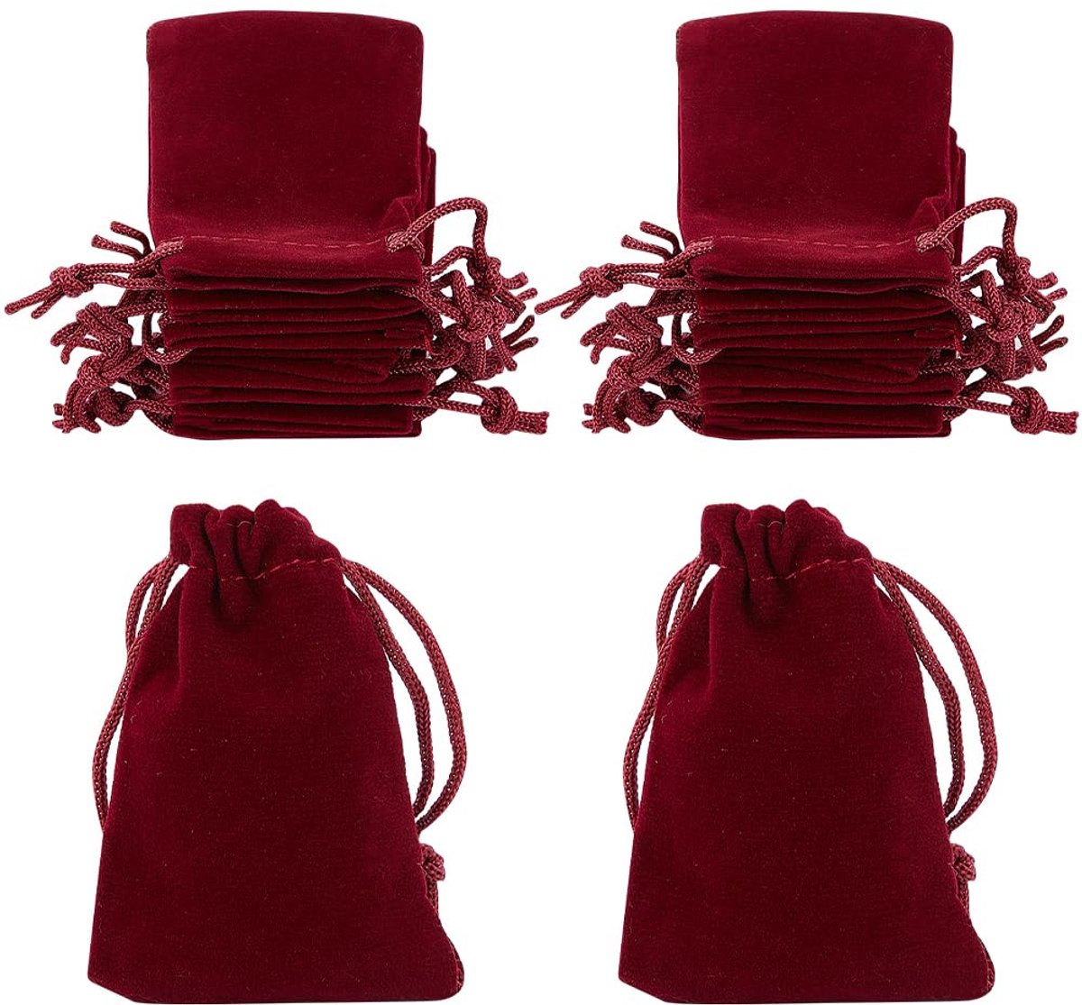 Fluwelen Zakjes Donkerrood Bordeaux Rood Zachte Fluwelen Doek Gift Zakken met Trekkoord Sieraden Zakjes (2.8x2Inch)